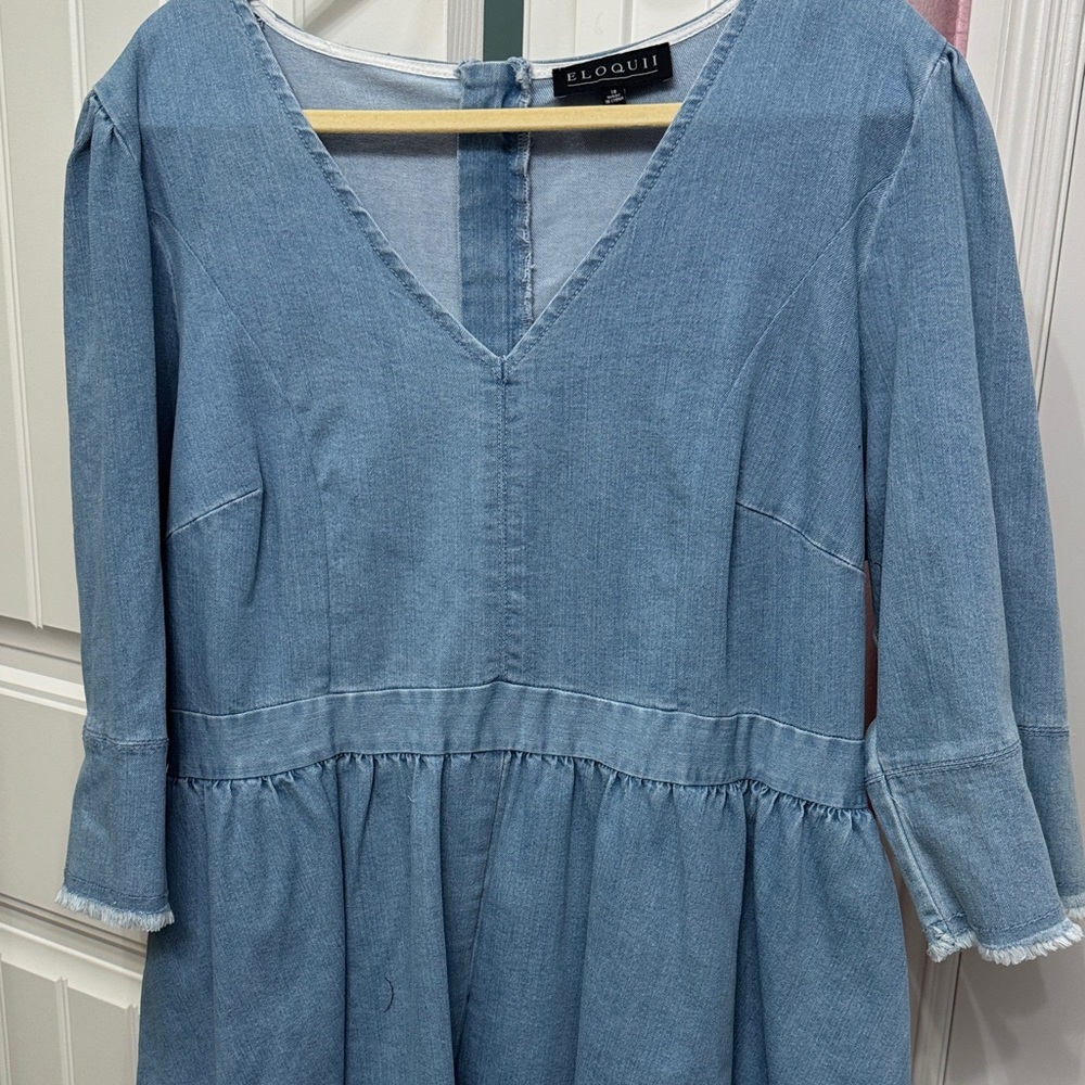 Eloquii Blue and Cream Casual Denim Dress - Picture 3 of 8